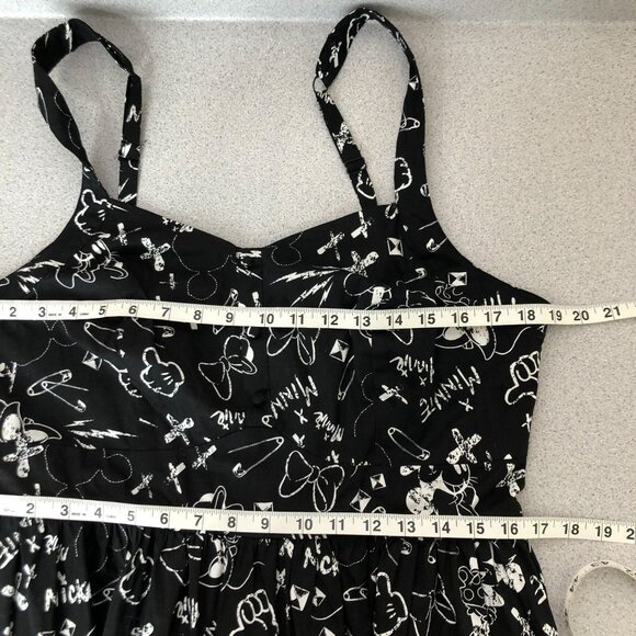 Disney Minnie & Mickey Mouse Print Sleeveless Dress Women 16 Black White Fit Fla - Picture 12 of 13